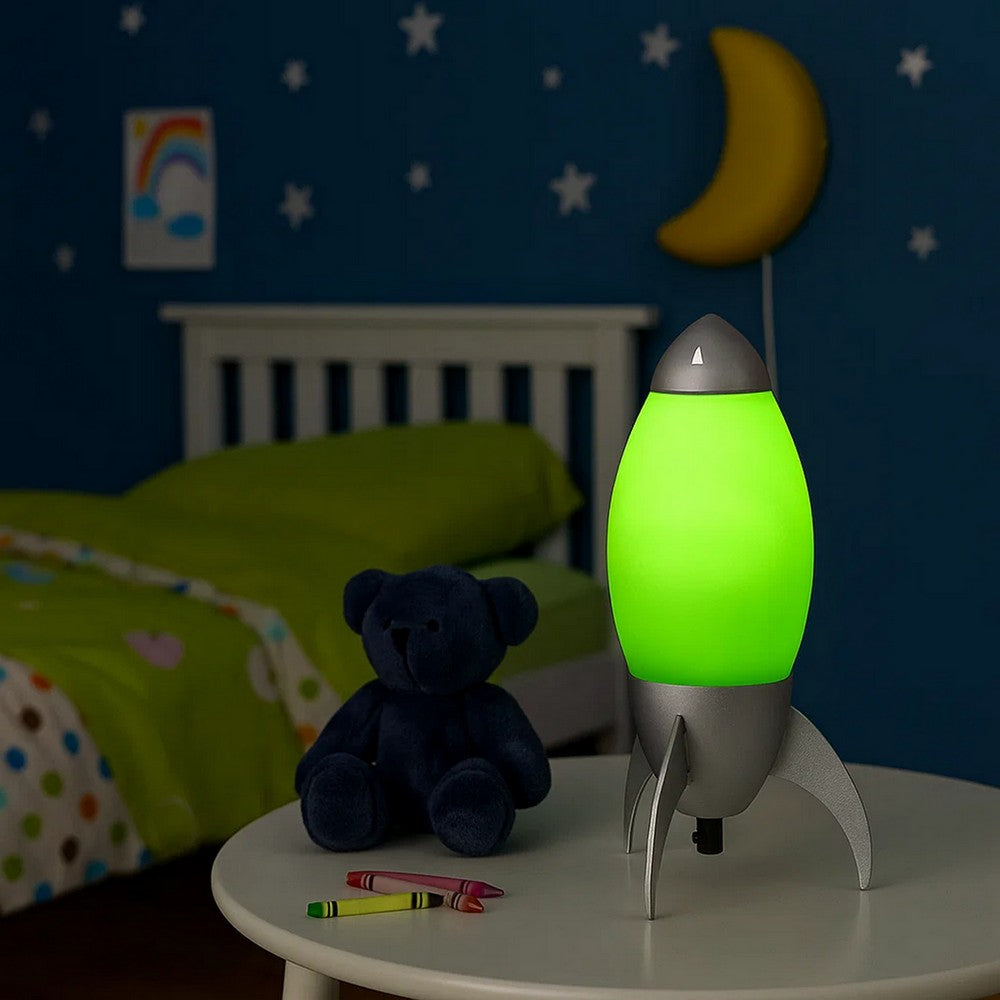 Kid Table Lamp with Rocket Design Silhouette, Green