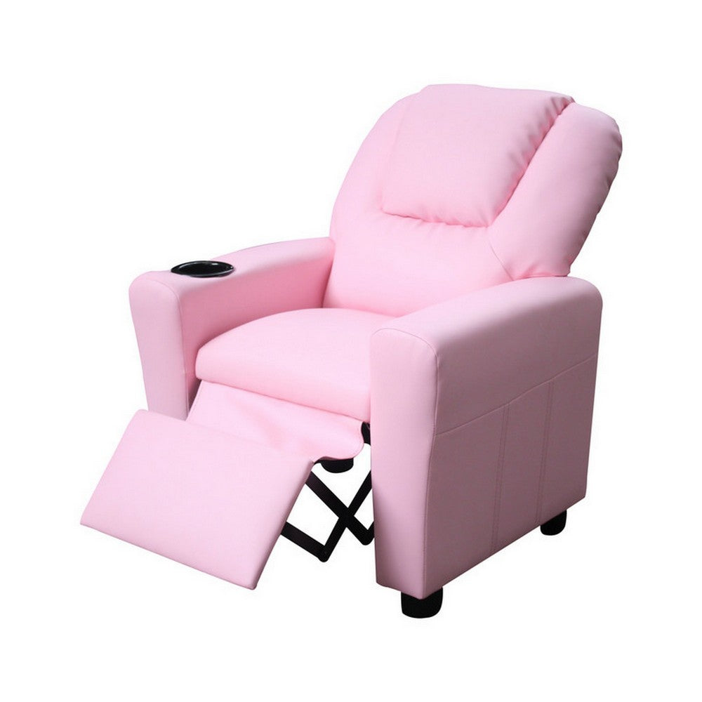 Nik Youth Recliner Chair, Cup Holder, Padded Seat and Back, Pink