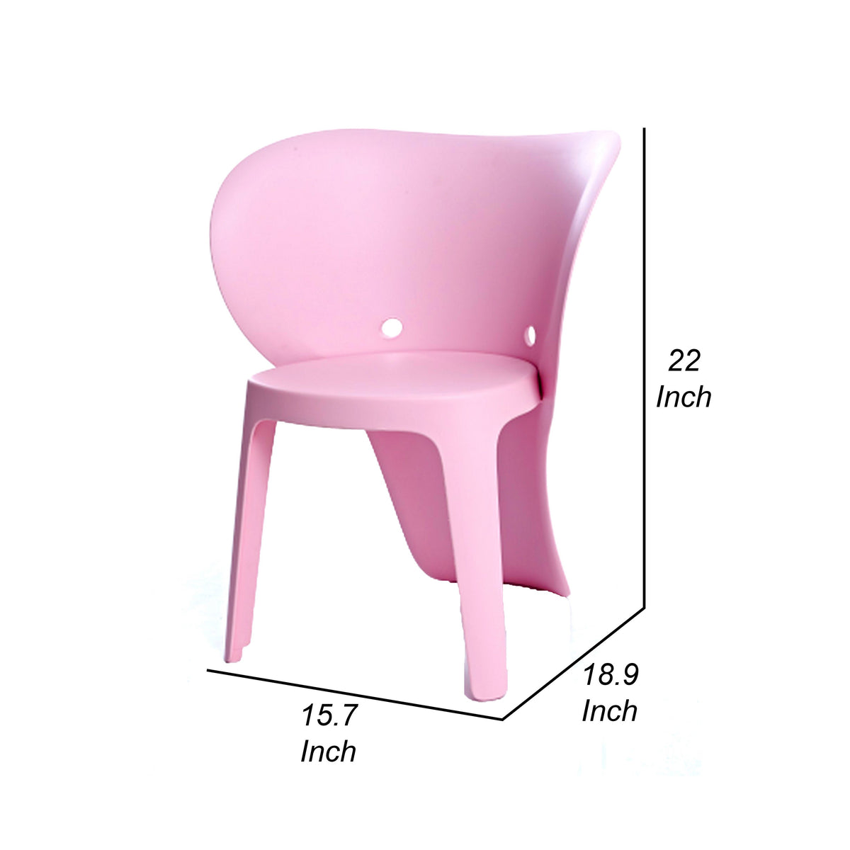 Fyna 16 Inch Kids Chair with Curved Back, Set of 4, Elephant Trunk Design, Pink