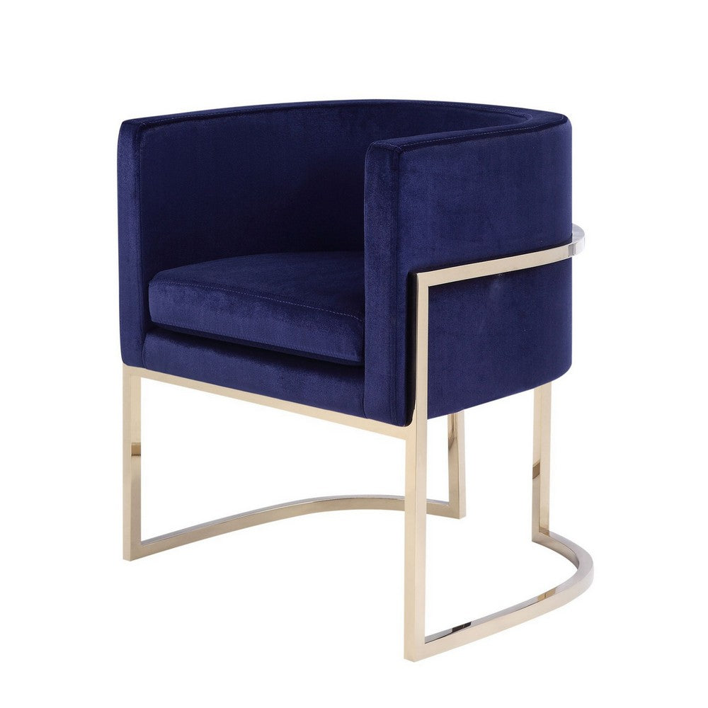 Naaz 24 Inch Kids Chair, Round, Blue Cushioned Velvet, Cantilever Gold Base