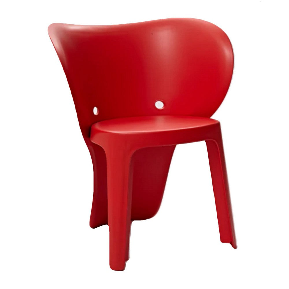 Fyna 16 Inch Kids Chair Set of 4, Curved Back, Elephant Trunk Design, Red