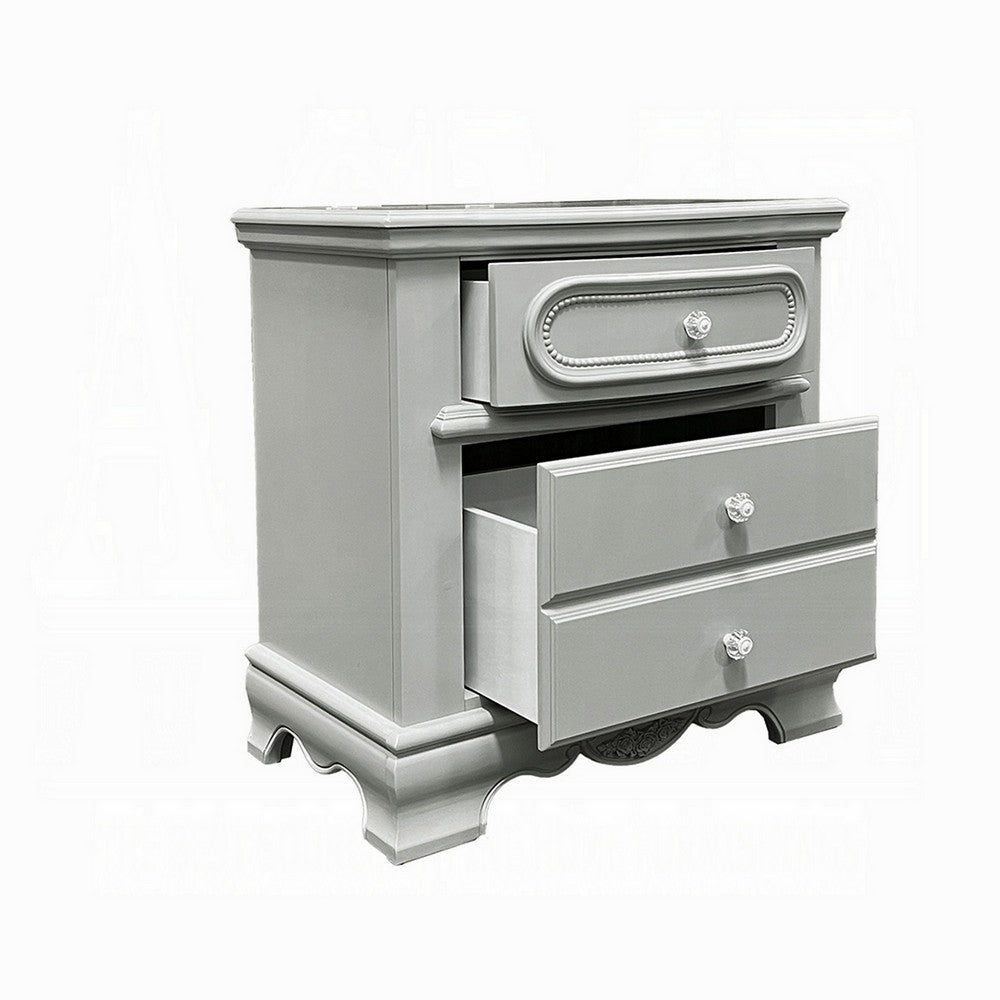 Auri Kids Nightstand, 3 Drawers and Scalloped Base, 27 Inch Gray Wood